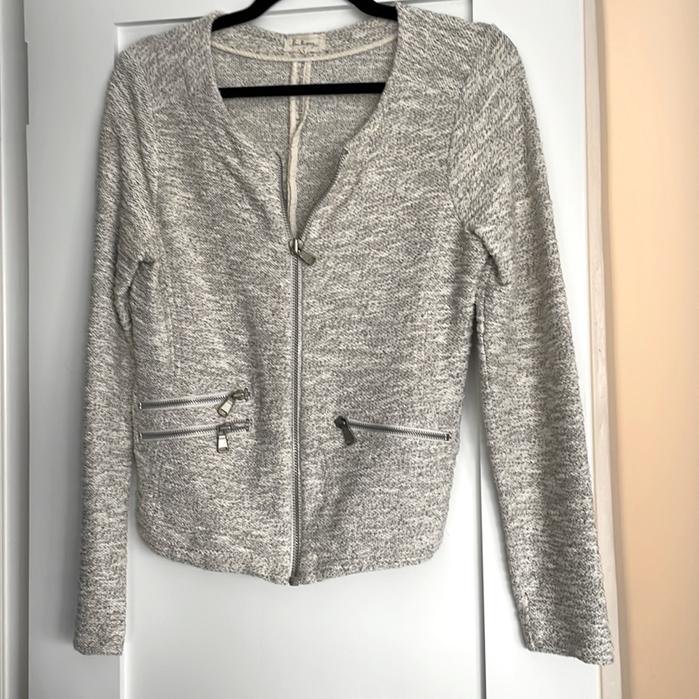 Neutral Beige/Gray Zip Cardigan